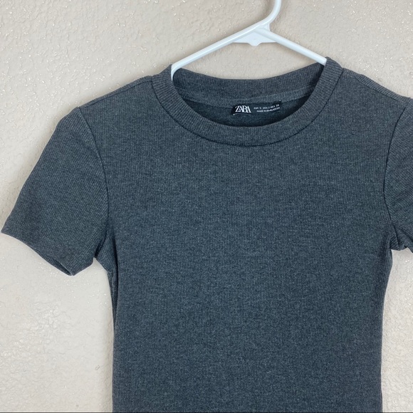 Zara Ribbed Knit Light Sweater Tee Dress Gray Small - Picture 3 of 8